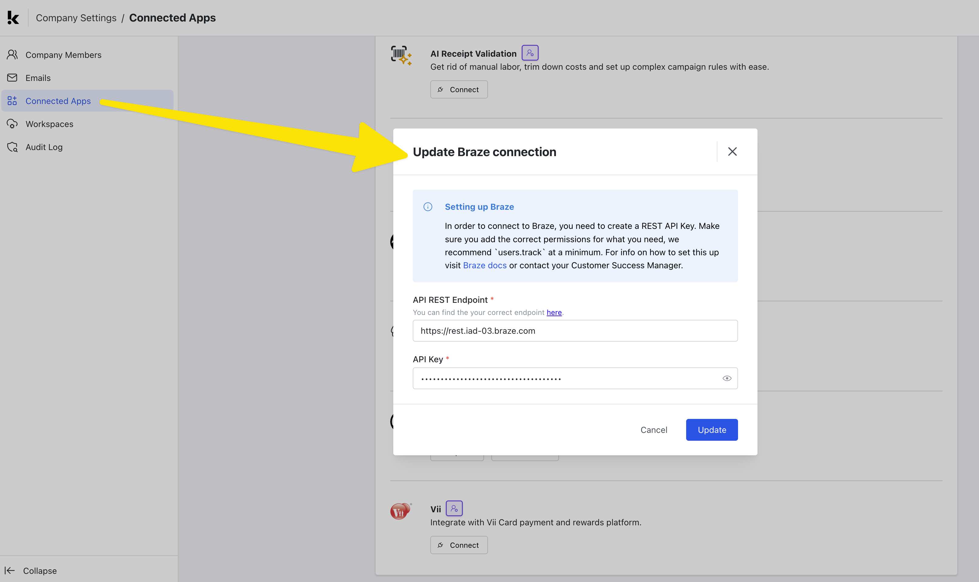 Connect Braze Integration Step 2b.